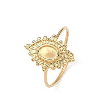 304 Stainless Steel Cuff Ring Components, Pad Ring Setting, Ion Plating(IP), Horse Eye, Real 18K Gold Plated, Tray: 6x4mm, Inner Diameter: 18mm