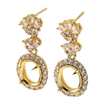 Rack Plating Brass with Cubic Zirconia Stud Earrings Finding, Lead Free & Cadmium Free, Flower, Golden, 33x15mm, Pin: 1mm