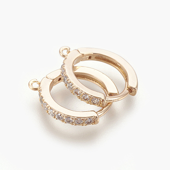 Brass Micro Pave Cubic Zirconia Huggie Hoop Earring Findings, Clear, Light Gold, 16x14x2mm, Hole: 1mm, Pin: 1mm