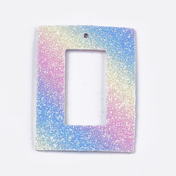PU Leather Pendants, with Sequins, Rectangle, Colorful, 42.5x28.5x1mm, Hole: 1.2mm