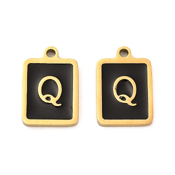 304 Stainless Steel Pendants, with Enamel, Rectangle with Letter Charm, Golden, Letter Q, 17.5x12x1.5mm, Hole: 1.5mm
