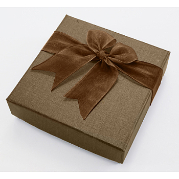 Square Bowknot Organza Ribbon Cardboard Bracelet Bangle Gift Boxes, Camel, 9x9x2.7cm