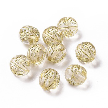 Plating Acrylic Beads, Golden Metal Enlaced, Rectangle with Flower, Clear, 11.5x9.5x9mm, Hole: 1.6mm, about 700pcs/500g