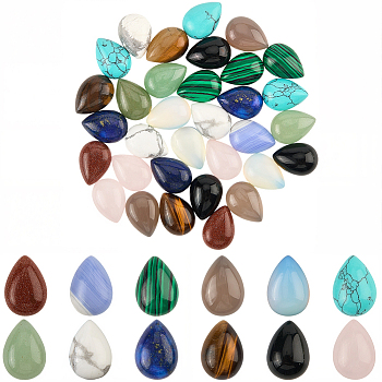 36Pcs 12 Styles Natural & Synthetic Mixed Gemstone Cabochons, Teardrop, Mixed Dyed and Undyed, 13~14x9~10x4.5~5mm, 3pcs/style