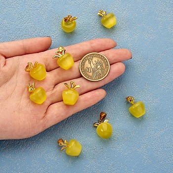 10Pcs Apple Gemstone Charm Pendant Crystal Quartz Healing Natural Stone Pendants Opal Buckle for Jewelry Necklace Earring Making Crafts, Yellow, 20.5x14.8mm, Hole: 3mm