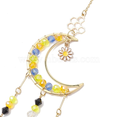 Glass Beads Wire Wrapped Brass Moon Hanging Ornaments(HJEW-TA00214)-4