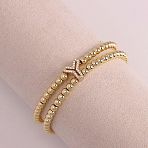 Brass Micro Pave Clear Cubic Zirconia Beads Double Strands Stretch Bracelets for Women, Letter & Round, Golden, Letter Y, 6.69 inch(17cm)(FS-WGC7159-25)