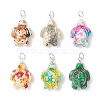 Dyed Synthetic Turquoise Pendants, Turtle Charms, with 304 Stainless Steel Findigns, Mixed Color, Silver, 22x14x7mm, Jump Ring: 5x0.8mm, Inner Diameter: 3.5mm(PALLOY-JF05144-01)