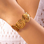 304 Stainless Steel Cuff Bangles, Wide Bangles for Women, Real 18K Gold Plated, Flat Round, Inner Diameter: 2-3/8 inch(6cm)(FS-WGC8FB5-20)