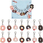 14Pcs 7 Style Donut Opaque Resin Imitation Food Pendant Stitch Markers, Crochet Lobster Claw Clasp Charms, Mixed Color, 3.2~3.5cm, 2pcs/style(HJEW-AB00712)