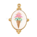 Printed 304 Stainless Steel Pendants, Oval with Ice Cream Charms, Colorful, Golden, 33x21x3.5mm, Hole: 1.5mm(SA-CBA8E58-07G)