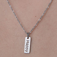 201 Stainless Steel Word Happy Pendant Necklace, Stainless Steel Color, 17.72 inch(45cm)(NJEW-OY001-38)