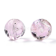 Handmade Silver Foil Lampwork Beads, Round, Pink, 13~14mm, Hole: 1.6~1.8mm(LAMP-N029-019-A01)