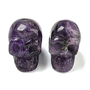 Halloween Natural Amethyst Skull Figurines, for Home Office Desktop Decoration, 28~30x23~25x26~27mm(DJEW-L021-01B)