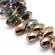 Electroplate Glass Beads Strands, Top Drilled Beads, Half Copper Plated, Faceted, Teardrop, Goldenrod, 12x6x6mm, Hole: 1mm(EGLA-J031-H06)