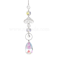 Glass & 201 Stainless Steel Suncatchers, with Braided Nylon Thread, Mushroom, Stainless Steel Color, 26cm(HJEW-JM01897)