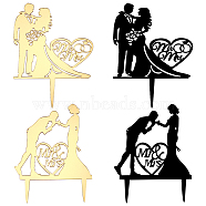 4Pcs 4 Styles Acrylic Cake Toppers, for DIY Valentine's Day, Wedding Cake Decoration, Lovers, Mixed Color, 144~152x105~110x1.5mm, 1pc/style(AJEW-CP0001-45)