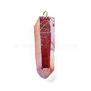 Electroplated Natural Quartz Pendants, with Brass Findings, Bullets, Pointed Pendants, Golden, Indian Red, 40~65x7~15mm, Hole: 3mm(G-P315-B01-07G)