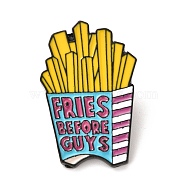 Alloy Enamel Brooches, Enamel Pin, with Butterfly Clutches, French Fries with Word Fries Before Guys, Electrophoresis Black, Yellow, 32.5x21x10mm(PALLOY-G276-02B-EB)