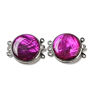 Dye Shell Box Clasp, with Alloy Loops, Flat Round, Magenta, 29.5x23.5x6~6.5mm, Hole: 2mm(G-C104-05D-P)