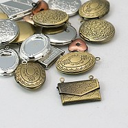 Brass Locket Pendants, Photo Frame Charms for Necklaces, Mixed Shapes and Mixed Color, about 11~20mm wide, 10~20mm long, 4~6mm thick, hole: 1~2mm(KK-MSMC002-M1)