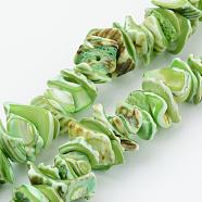Natural Shell Bead Strands, Dyed, Nuggets, Lime, 10~20x8~12x3~6mm, Hole: 1mm, about 15.7 inch(BSHE-P010-05)