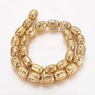 Electroplated Natural Lava Rock Beads Strands, Long-Lasting Plated, Column, Golden Plated, 14x10~10.5mm, Hole: 1mm, about 28pcs/strand, 15.55 inch(39.5cm)(G-P400-12G)