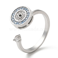 Rotatable Open Ring with Cubic Zirconia, Platinum Brass Fidget Spinner Rings for Anxiety Stress Relief, Evil Eye, Inner Diameter: 17mm, Pendant: 3mm and 10mm(RJEW-Q776-02P-01)