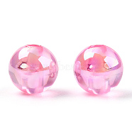 Transparent Acrylic Beads, AB Colors Plated, Round, Pearl Pink, 6mm, Hole: 1.8mm(MACR-YW0002-90B-04)