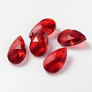 Faceted Teardrop Glass Pendants, Red, 16x9x6mm, Hole: 1mm(X-GLAA-O008-A08)