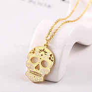 Stainless Steel Mexican Candy Skull Pendant Necklaces, Golden(CQ9422-1)