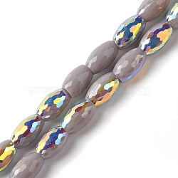 AB Color Plated Electroplate Beads Strands, Faceted, Oval, Dark Gray, 10x6mm, Hole: 1.2mm, about 60pcs/strand, 24.02''(61cm)(EGLA-H104-03D)