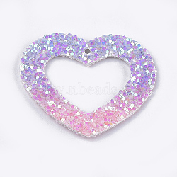 PU Leather Pendants, with Sequins, Heart, Colorful, 35x39.5x2mm, Hole: 1.5mm(FIND-S299-29B)