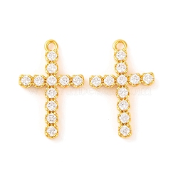 Brass Micro Pave Clear Cubic Zirconia Pendants, Cross, Real 18K Gold Plated, 17.3x11.2x1.9mm, Hole: 1.2mm(KK-U017-09D-G)