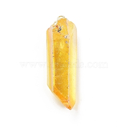 Electroplated Natural Quartz Pendants, with Brass Findings, Bullets, Pointed Pendants, Golden, Gold, 40~65x7~15mm, Hole: 3mm(G-P315-B01-09G)