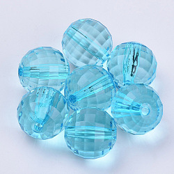 Transparent Acrylic Beads, Faceted, Round, Deep Sky Blue, 8x8mm, Hole: 1.5mm, about 177pcs/50g(X-TACR-Q254-8mm-V40)