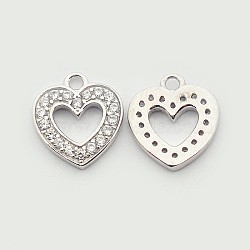 Brass Micro Pave Cubic Zirconia Heart Pendants, Cadmium Free & Nickel Free & Lead Free, Platinum, 10.5x10x2mm, Hole: 1mm(ZIRC-N009-75P)