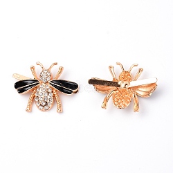 Iron Shoe Buckle Clips, with Rhinestone and Enamel, for Shoes Decoration, Bee, Light Gold, 25.5x33.5x7mm(IFIN-WH0084-27)