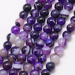 Natural Striped Agate/Banded Agate Bead Strands, Round, Grade A, Dyed & Heated, Indigo, 6mm, Hole: 1mm, about 61~62pcs/strand, 14.5 inch(X-G-K166-13-6mm-04)
