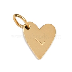 304 Stainless Steel Charms, with Jump Rings, Heart with Letter Charms, Golden, Letter L, 10x8.5x1.5mm, Hole: 4x2.5mm(STAS-L291-01G-L)