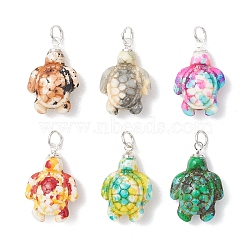 Dyed Synthetic Turquoise Pendants, Turtle Charms, with 304 Stainless Steel Findigns, Mixed Color, Silver, 22x14x7mm, Jump Ring: 5x0.8mm, Inner Diameter: 3.5mm(PALLOY-JF05144-01)