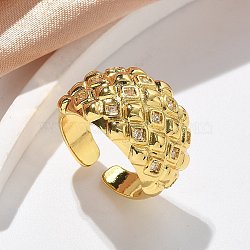 Brass Micro Pave Clear Cubic Zirconia Cuff Rings for Women, Square, Real 18K Gold Plated, 15.5mm(RJEW-U041-10G)