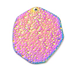 304 Stainless Steel Pendants, Textured, Flat Round Charm, Rainbow Color, 32x27x1.5mm, Hole: 1.4mm(STAS-I202-32RC)