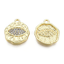 Rack Plating Alloy Charms, with Crystal Rhinestone, Cadmium Free & Nickel Free & Lead Free, Flat Round with Eye, Light Gold, 16.5x15x2.5mm, Hole: 1.6mm(PALLOY-N155-191)