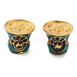 Alloy Enamel European Beads, Large Hole Beads, Golden, Coffe Drink, Teal, 10x11x11mm, Hole: 4.5x4mm(ENAM-M008-09G-02)