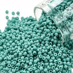 TOHO Round Seed Beads, Japanese Seed Beads, (55F) Opaque Frost Turquoise, 11/0, 2.2mm, Hole: 0.8mm, about 1110pcs/bottle, 10g/bottle(SEED-JPTR11-0055F)