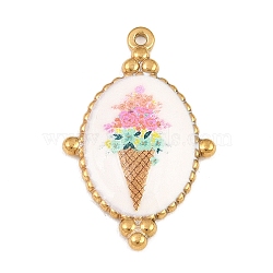 Printed 304 Stainless Steel Pendants, Oval with Ice Cream Charms, Colorful, Golden, 33x21x3.5mm, Hole: 1.5mm(SA-CBA8E58-07G)