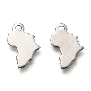 201 Stainless Steel Charms, Laser Cut, Map, Stainless Steel Color, 12.5x9x0.5mm, Hole: 1.5mm