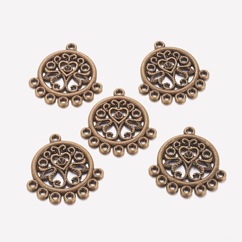 Alloy Cabochon Connector Settings, Lead Free and Nickel Free and Cadmium Free, Flat Round, Antique Bronze, 30x22.5x2mm, Hole: 2mm