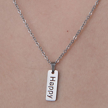 201 Stainless Steel Word Happy Pendant Necklace, Stainless Steel Color, 17.72 inch(45cm)